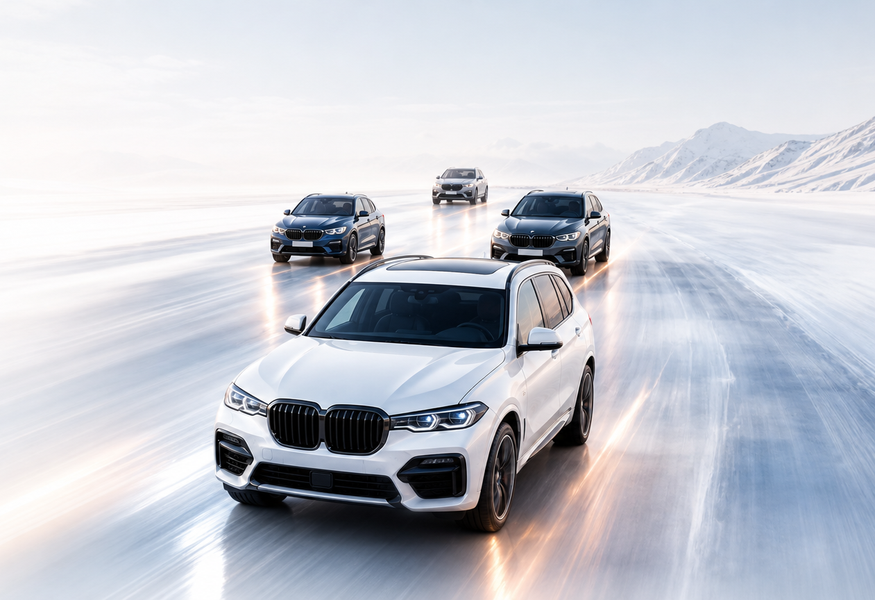Премиальные автомобили на зимней дороге для AI-подбора Best Price